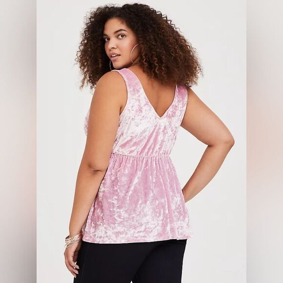 Torrid Pink Velvet Surplice Babydoll Tank - Picture 2 of 10
